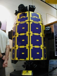 A full-size wooden mock-up of the Lunar Atmosphere and Dust Environment Explorer (LADEE). [Credit: moi]