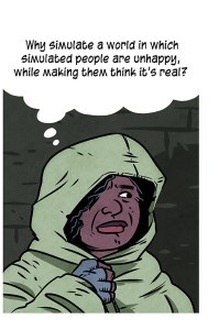 Panel from "Are We Living in a Computer Simulation". Art by Maki Naro, script by me.